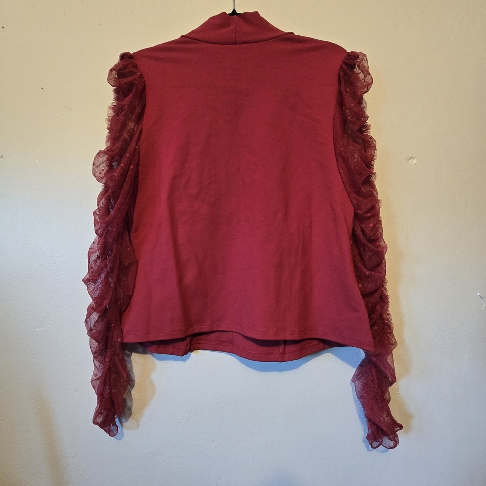 Intimately Free People NWT Vibing You Top Women's XL Wine Mesh Ruched Sleeves - Picture 12 of 12